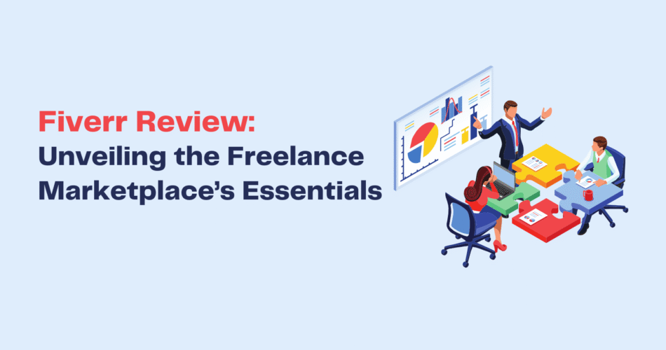 Fiverr Review with team collaboration illustration.